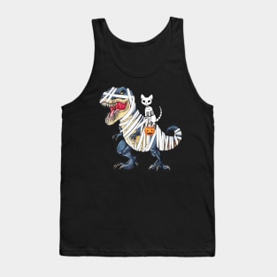 Cat Riding T-Rex Funny Halloween Tank Top